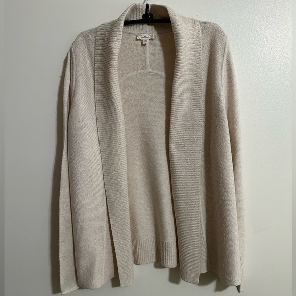 Nurture Sweaters - Nurture Cream Cotton/Wool Blend Shawl Collar Open Front Cardigan Sweater, Size L